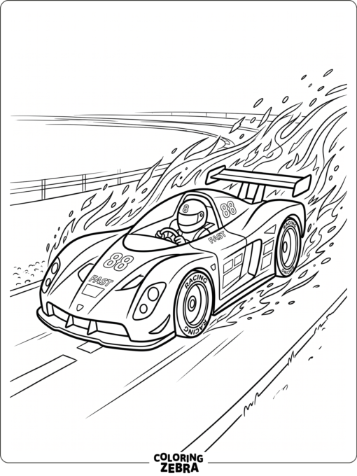 A streamlined race car blasting forward with motion lines