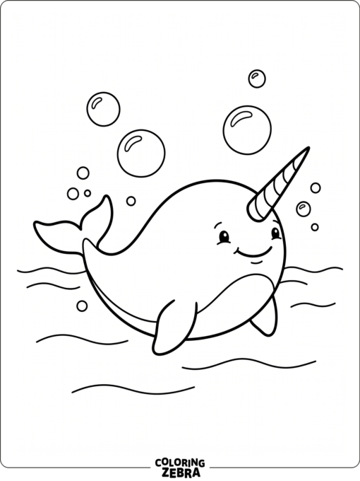 A plump narwhal floating in the ocean
