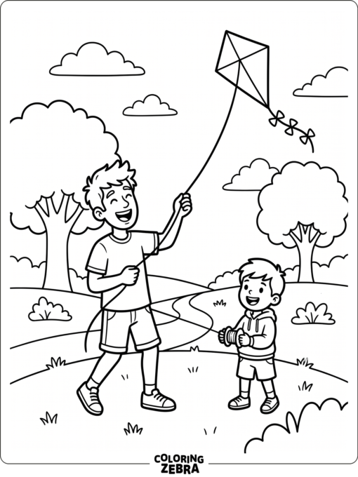 Father and son flying a kite together