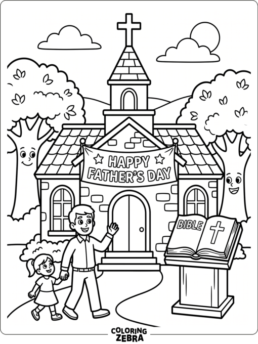 Church scene with a cross and Bible