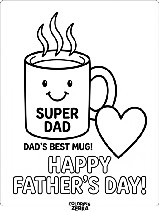 A coffee mug with steam and a heart design