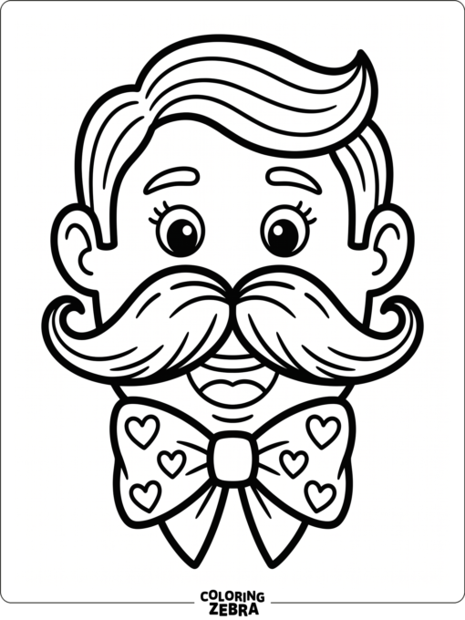 A big mustache with a bow tie and small hearts