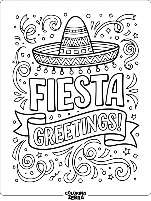 Feliz Cinco de Mayo letters with sombrero and confetti