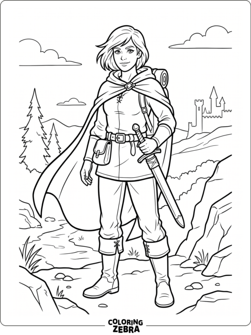 Female fantasy hero with cloak and sword