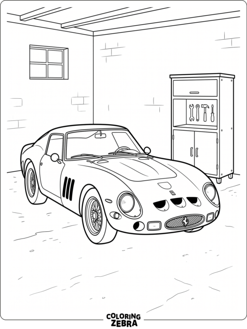 A Ferrari 250 GTO in a simple garage