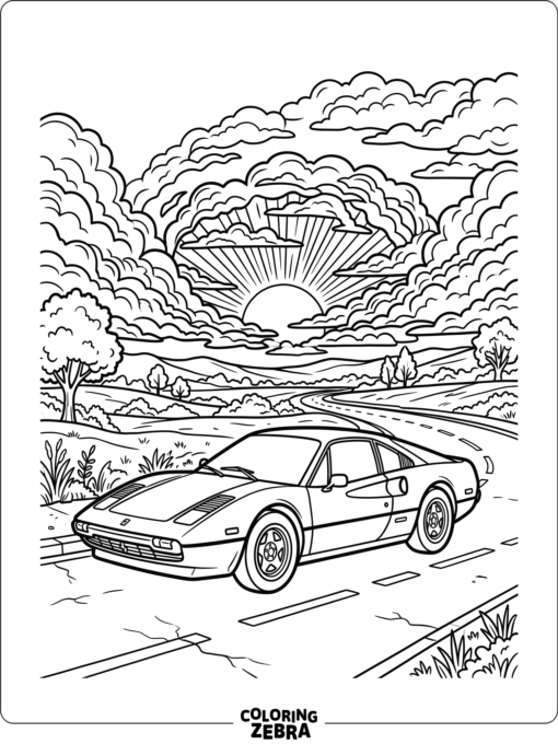 Ferrari parked at sunset