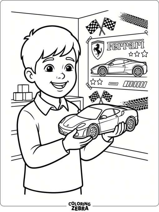 A child holding a toy sports car