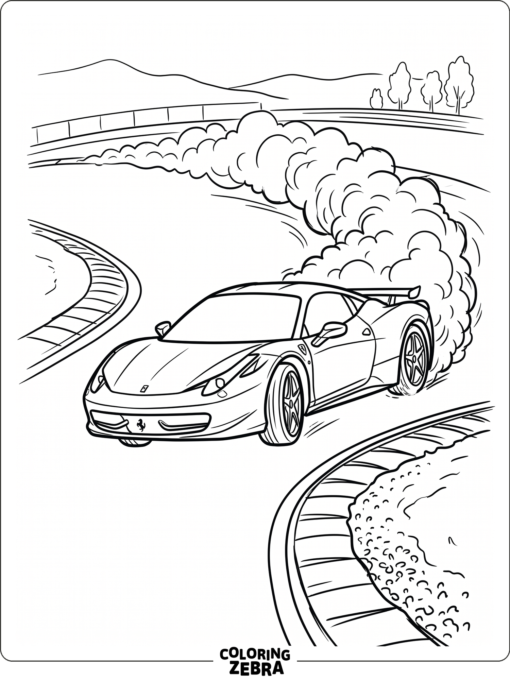 Ferrari drifting around a bend