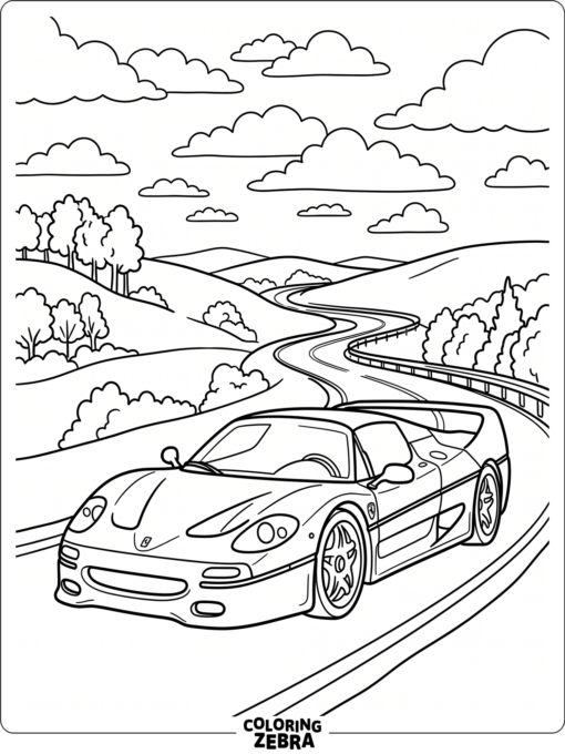 A Ferrari F50 driving on a hill road