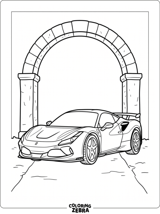 A Ferrari F8 Tributo under a simple archway