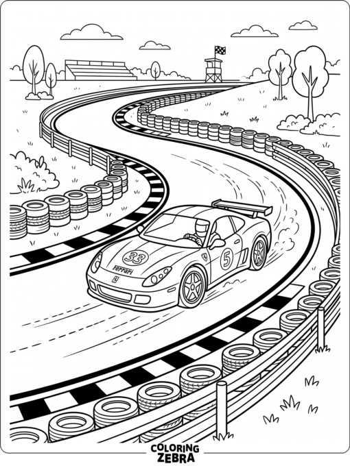 Ferrari racing on a track with motion lines