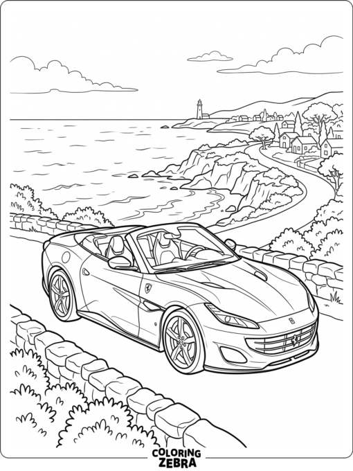 A Ferrari Portofino convertible near the coast