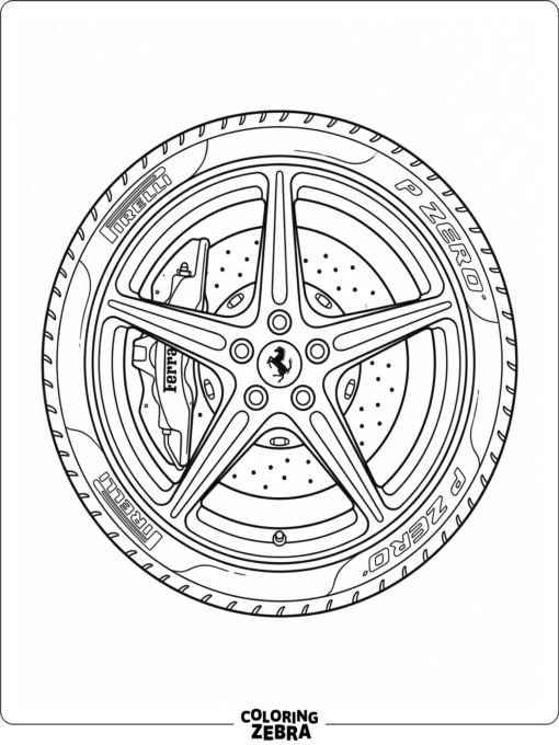 Ferrari wheel with tire and rim spokes
