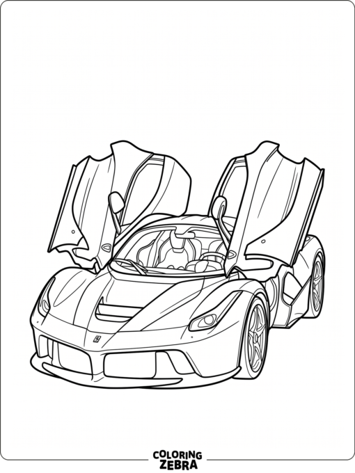 Ferrari with open doors on a plain background