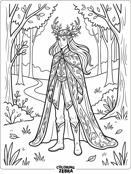 A fey creature with an antler crown and cloak