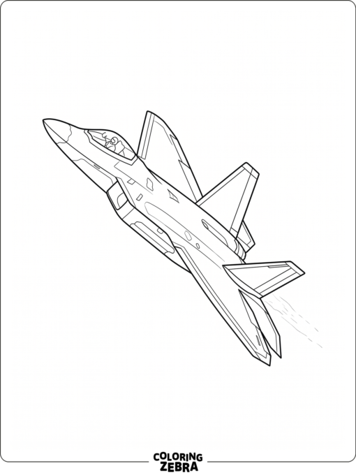 A fighter jet with sharp wings and a simple trail