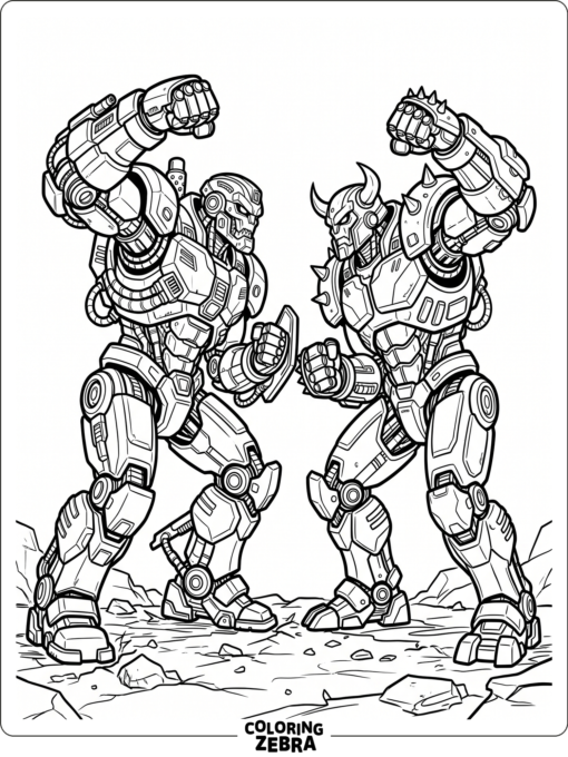 Two robots facing off with raised fists