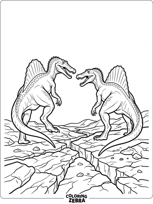 Two spinosaurus dinosaurs facing each other