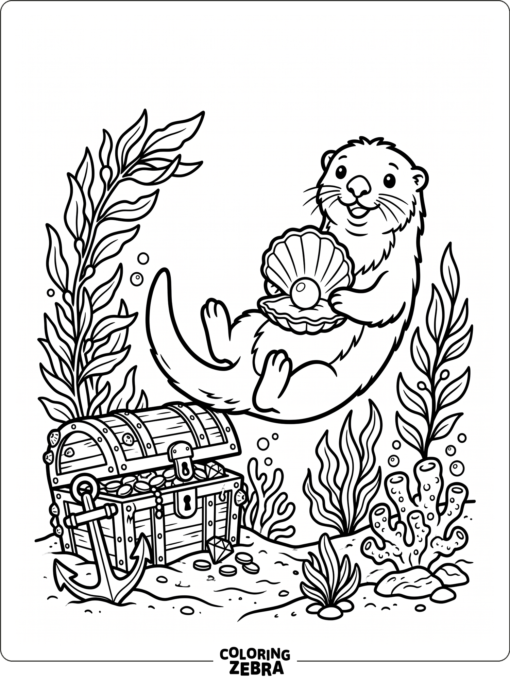 An otter with a shell and treasure chest