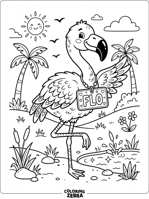 A flamingo named Fiona with a cheerful pose