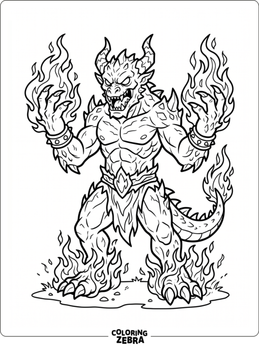 A fire monster with flames around its hands
