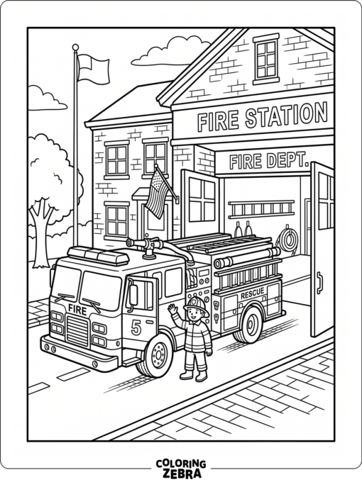 Fire truck parked at the fire station