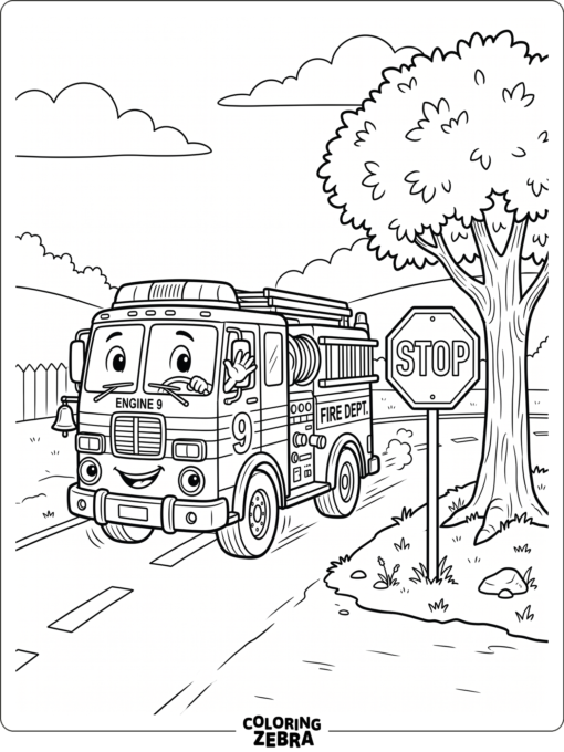 A friendly truck with large wheels and simple shapes for children