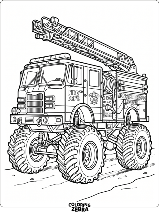 Fire truck monster truck with a ladder and hose