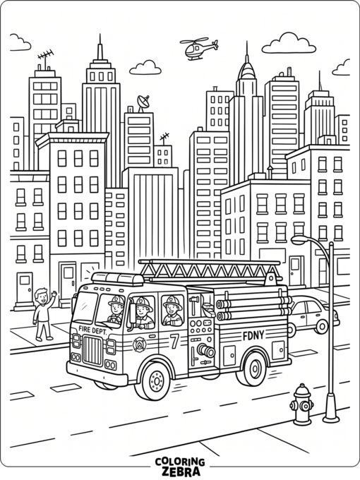 Fire truck driving through a city street