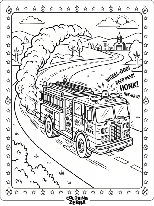 Fire truck rushing down the road with a siren