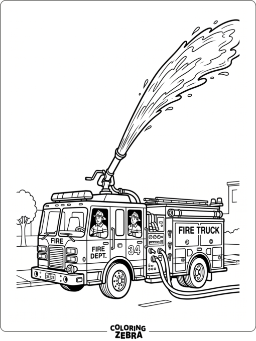A fire truck water cannon spraying water high into the air