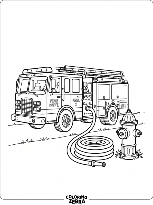 Fire truck parked next to a hydrant