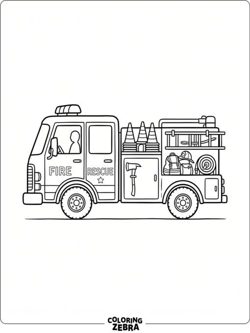 Fire truck loaded with rescue gear and cones
