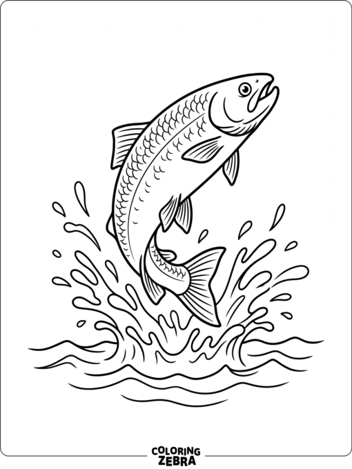 A fish jumping above the water with splashes