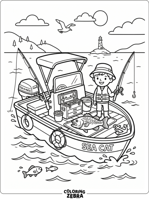 A bass boat with fishing gear on board