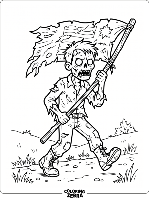 Flag zombie carrying a torn flag in a simple bold outline