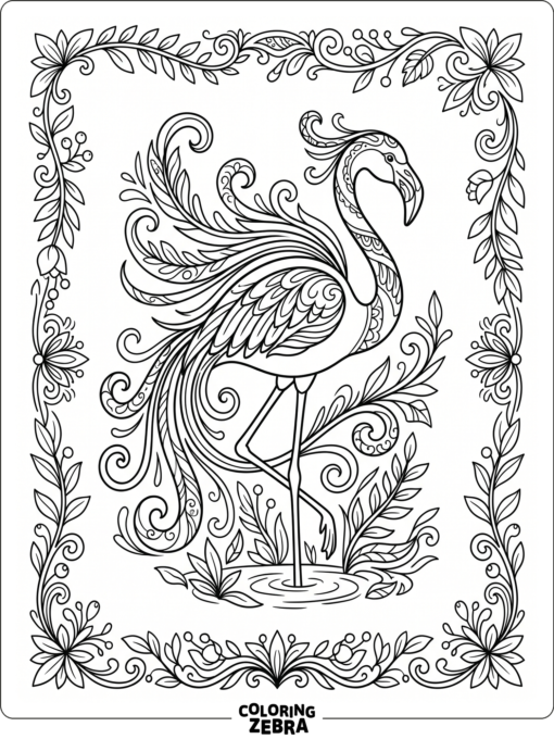 A decorative flamingo with flowing feathers