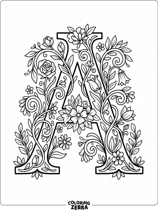 Una «A» floral con enredaderas y pequeñas flores