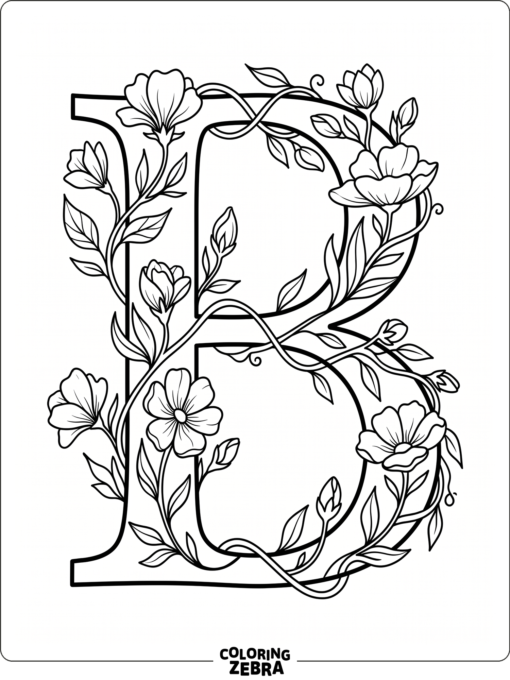 Una «B» floral con flores y enredaderas rizadas