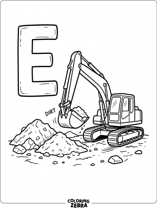 A letter E next to a simple excavator