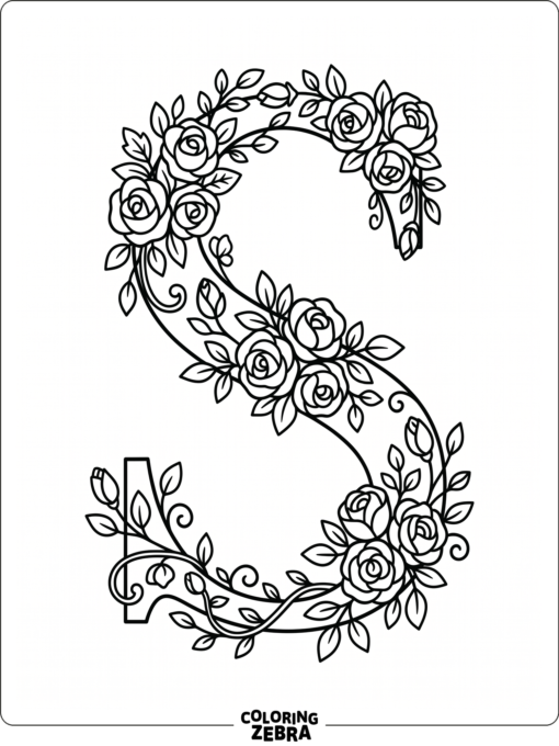 A floral S with roses and leaves