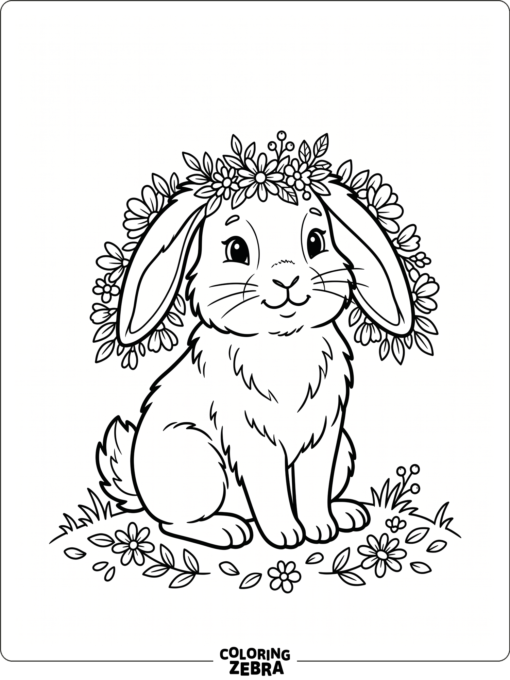 A rabbit surrounded by flower petals and a tiny crown