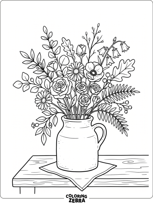 A vase holding a loose flower arrangement