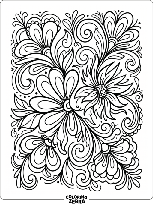 A decorative floral design with swirls and petals