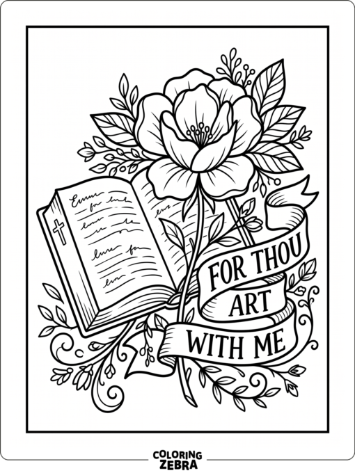 A simple flower beside a verse banner with clean lines