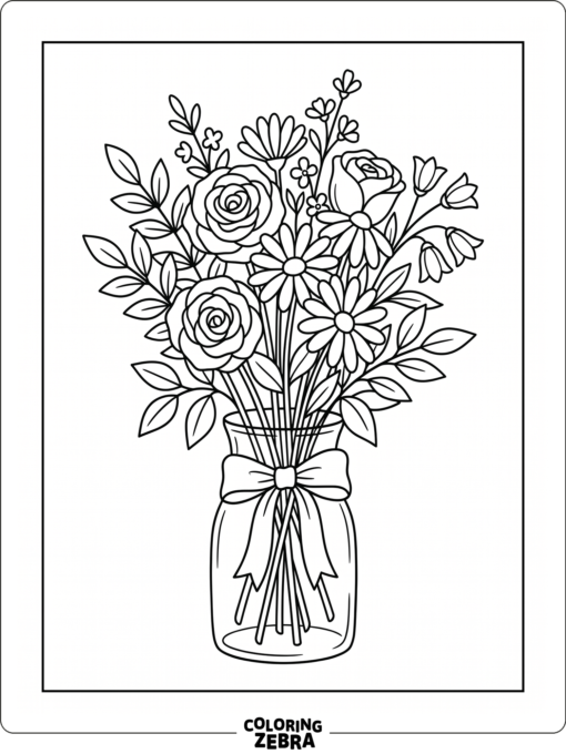 A mixed flower bouquet in a tied vase