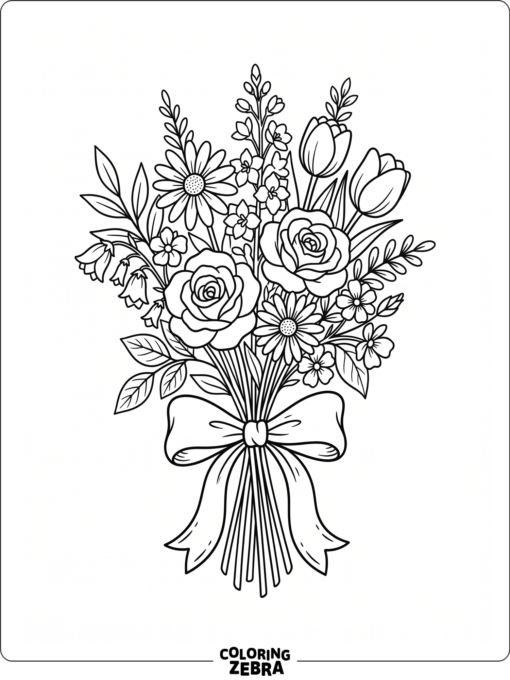 A bouquet of flowers tied with a ribbon