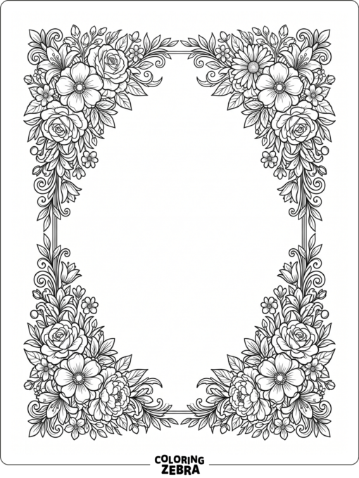 Four floral corners with blooming petals and leaves