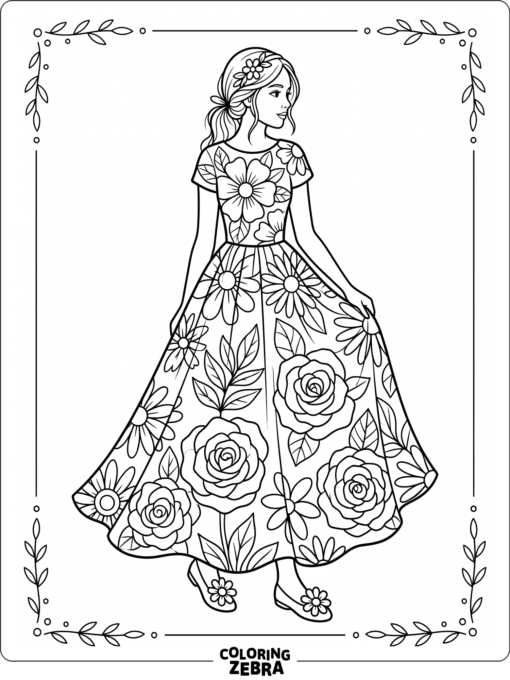 A dress decorated with large flower patterns