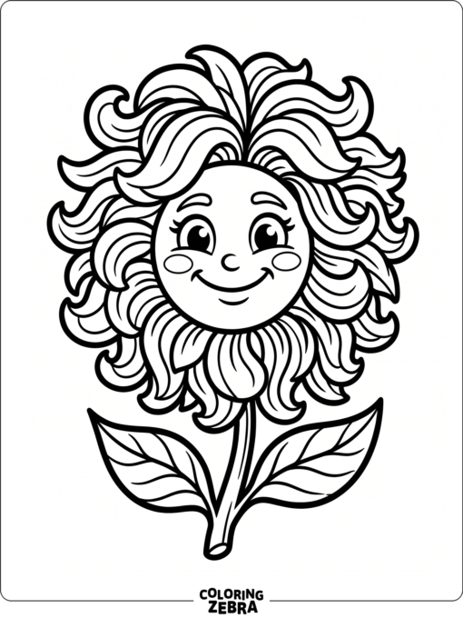 A smiling flower face with petals like hair and big eyes